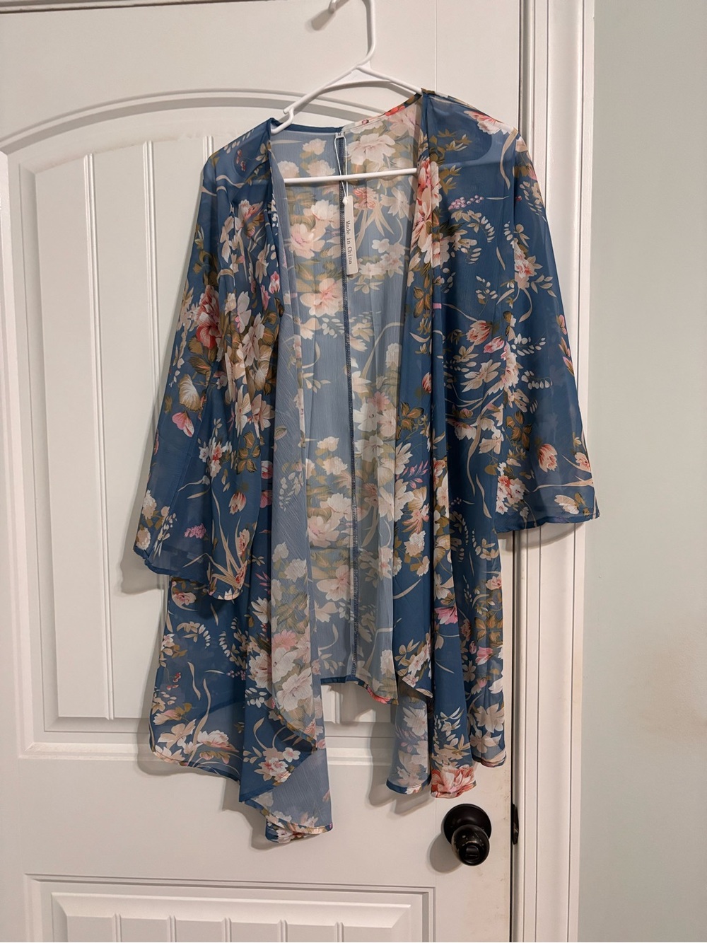 Source Unknown Blue Floral Sheer Kimono Robe